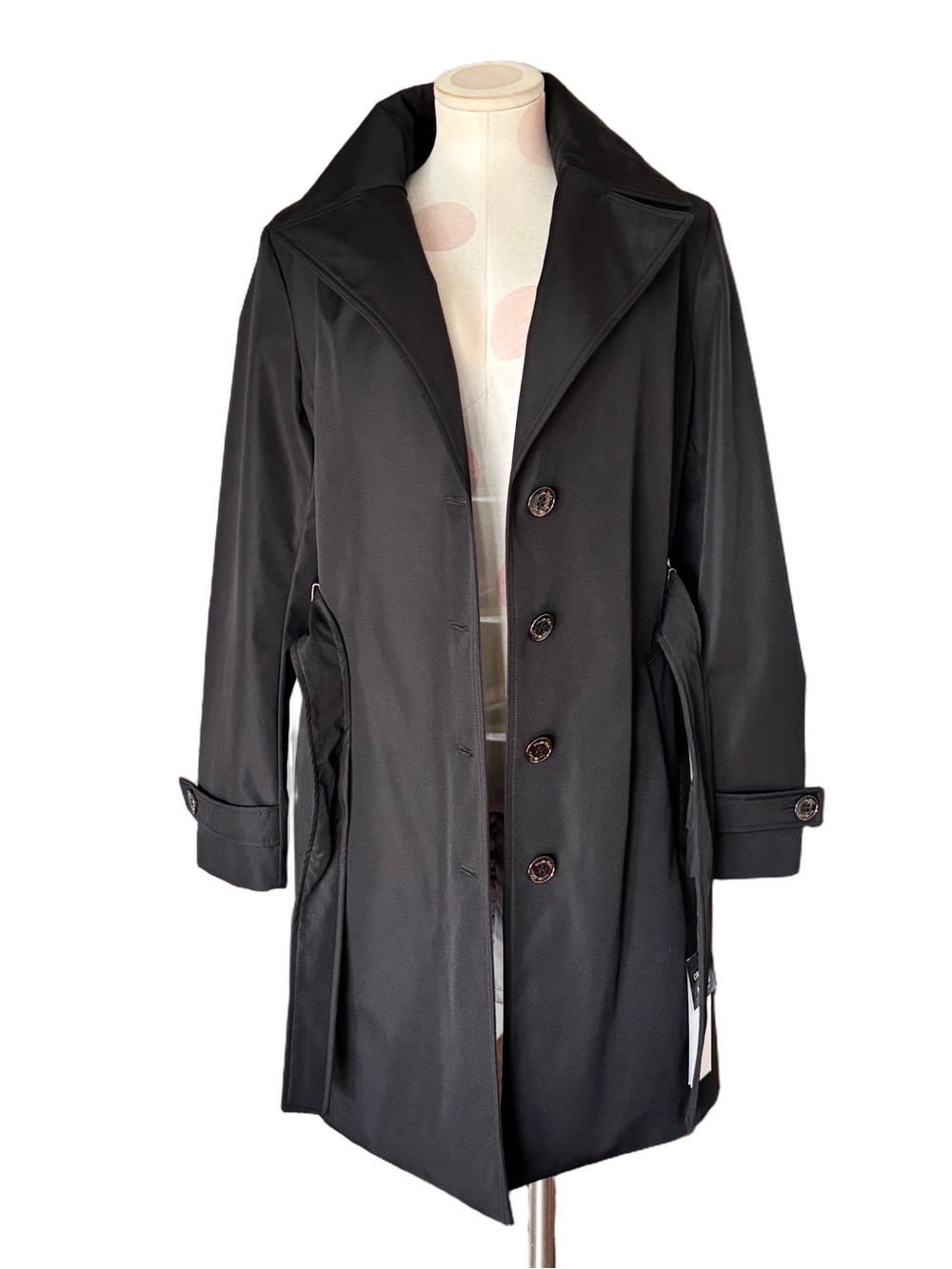 NWT Calvin Klein Belted Trench Rain Jacket Removable Hood - black - medium - Picture 8 of 14
